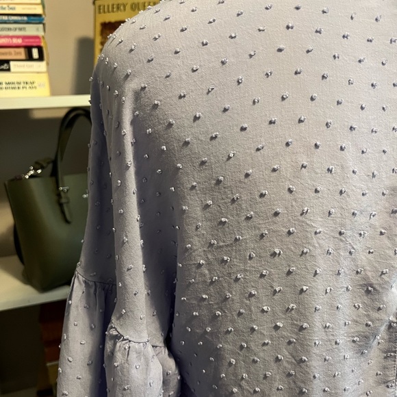 Swiss Dot Top, blue, embellished, v-neck. ANA, Women’s Large. Empire style waist - Picture 7 of 7